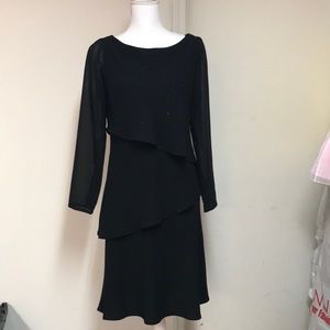 SL Fashions black dress w/ sequin & sheer sleeves